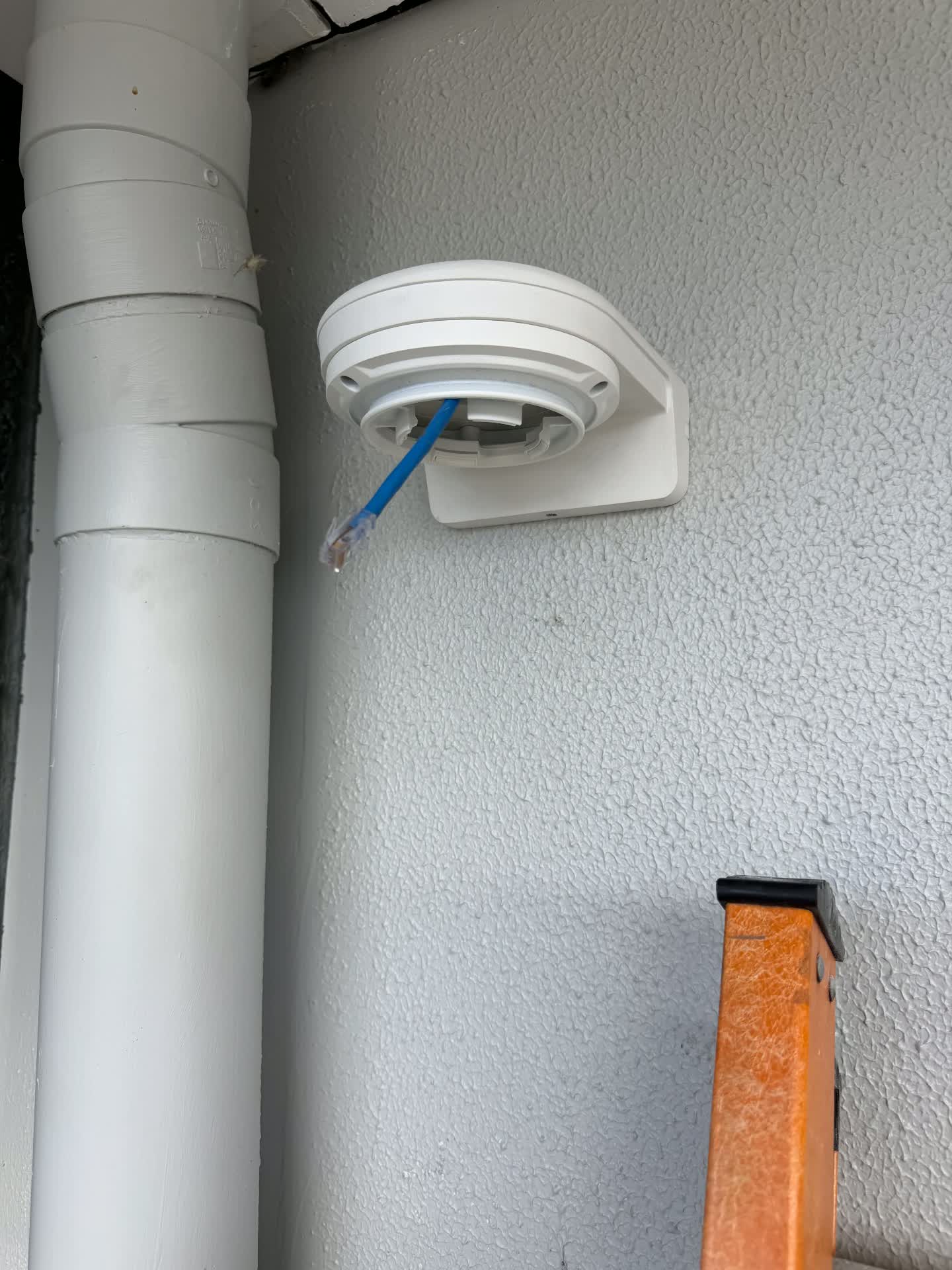 CCTV mounting bracket with network cable ready for connection