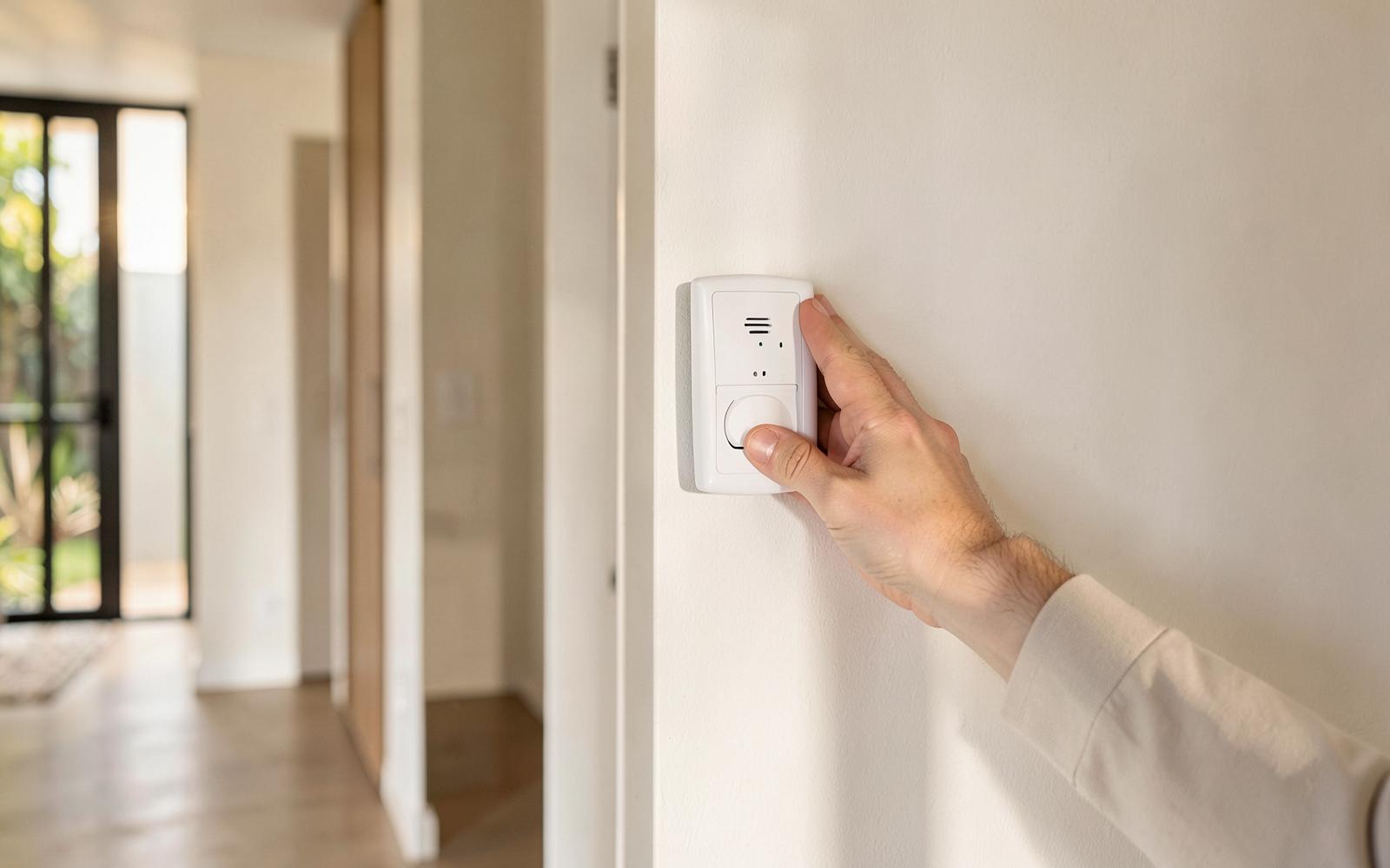 Wireless alarm keypad installed in an Australian home hallway