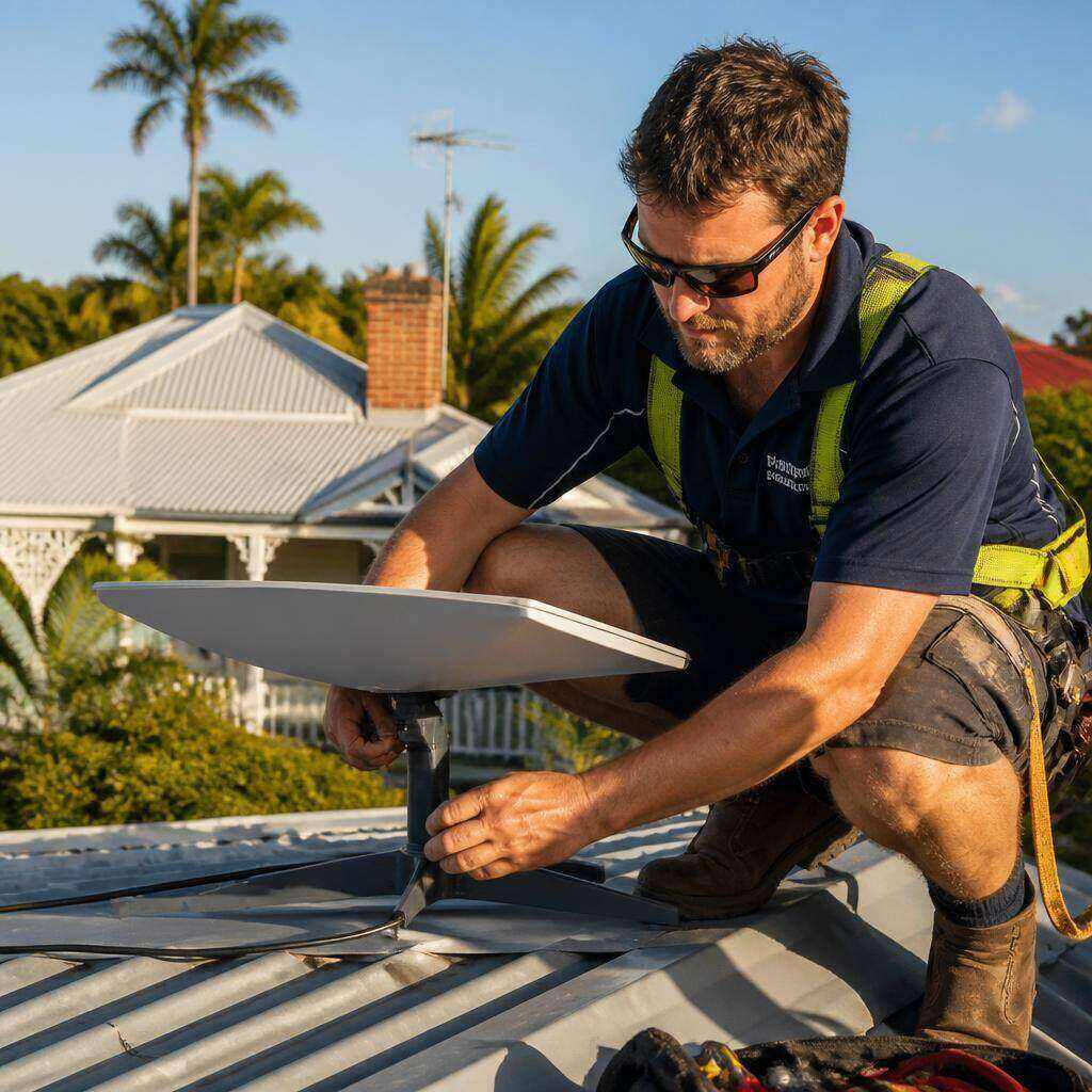Starlink dish installed on the roof of a rural Queensland property