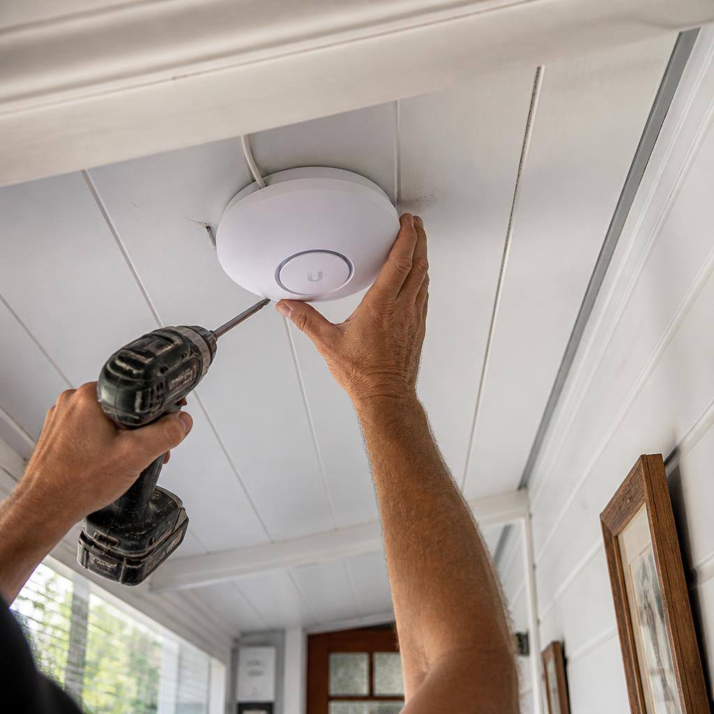 Ceiling-mounted wireless access point installed in an Australian home